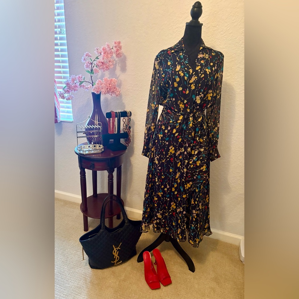 Equipment Multicolor Floral Long Sleeve Dress